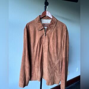 Milestone Men’s Suede collared/zippered jacket. Cognac color.  New w/o tags. XL